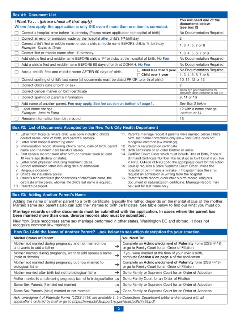  New York Correcting Birth Certificate Form 2015-2024