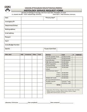 HISTOLOGY SERVICE REQUEST FORM University of Vet Upenn