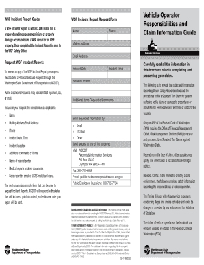 WSF Incident Report Request Form Responsibilities and Wsdot Wa