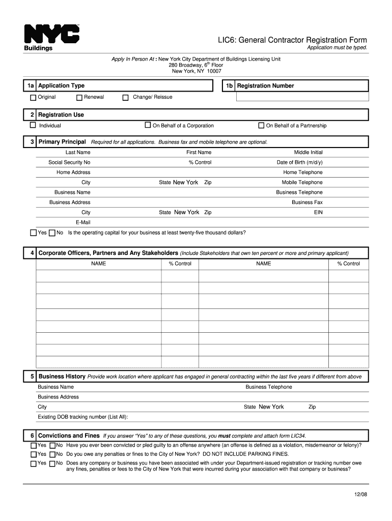 LIC6 General Contractor Registration Form  Home Nyc