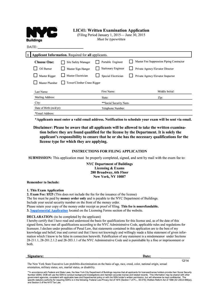 Nyc Buildings Lic41 Written Exam Application Form