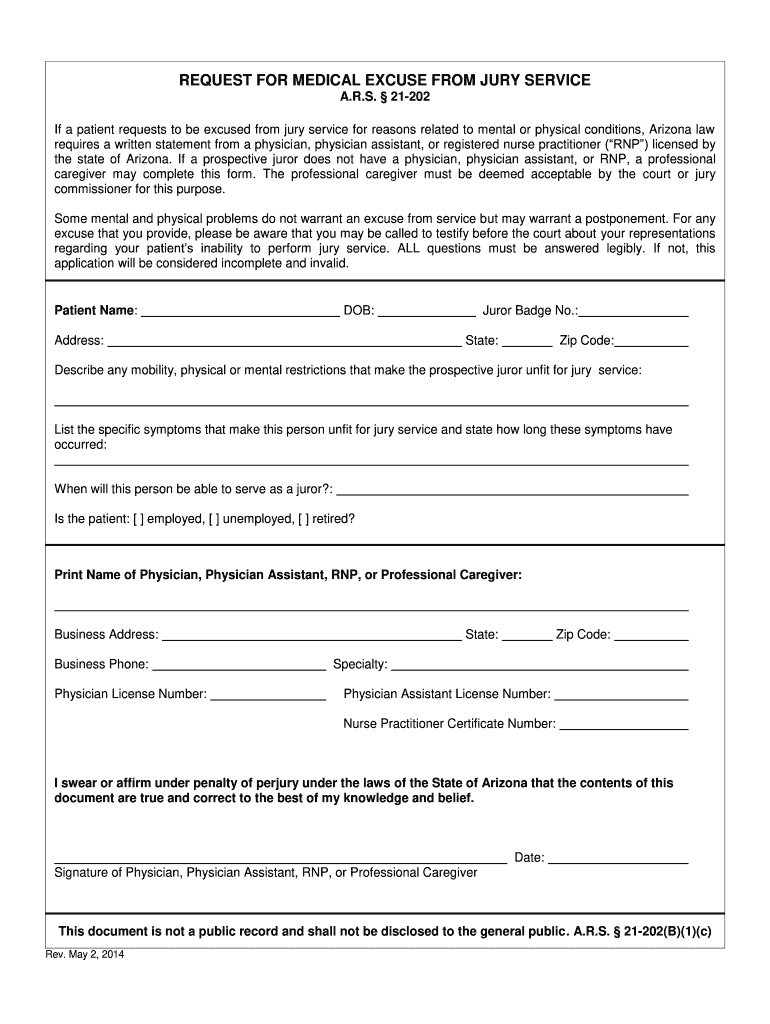  Medical Jury Duty Excuse Form 2014-2024