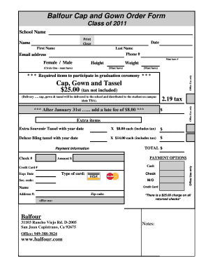 Balfour Cap and Gown Order Form