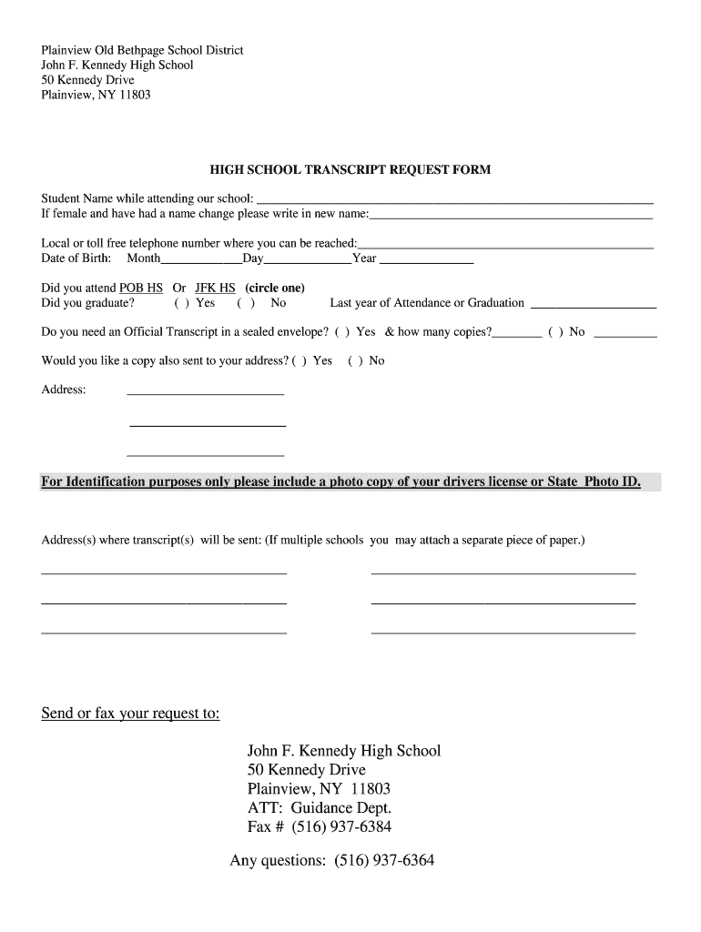 Pob Jfk Transcript Request Form