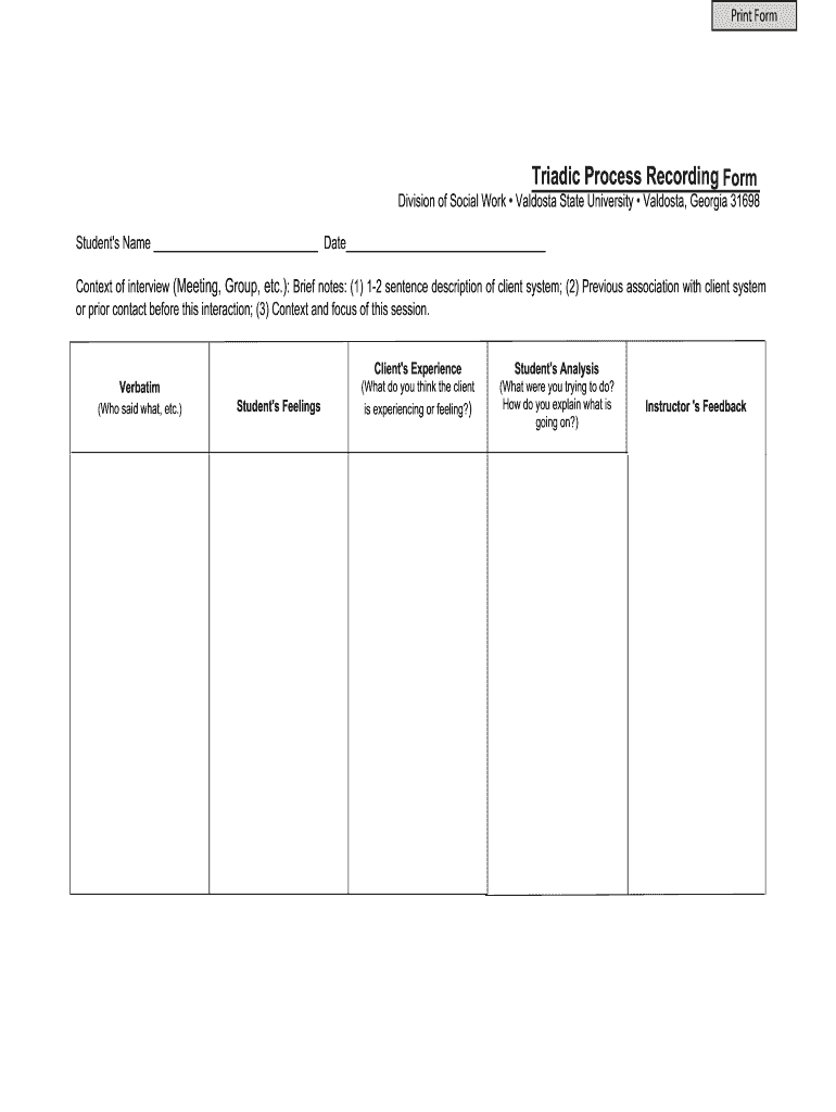 Social Work Process Recording Template