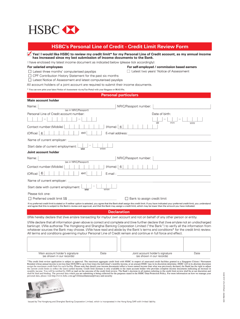 Hsbc Credit Card Limit Review  Form