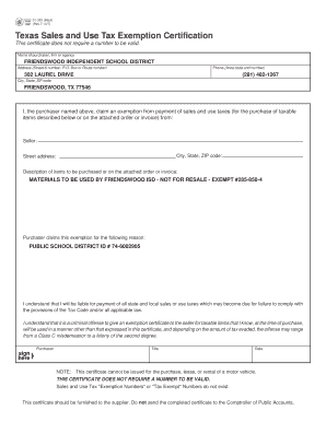 Printable Texas Tax Exempt Form