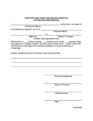 Medical Certificate for Miscarriage  Form