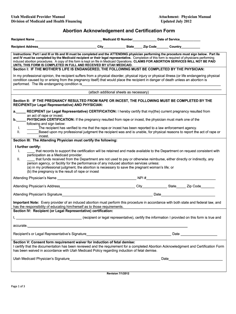 Utah Abortion Certification  Form