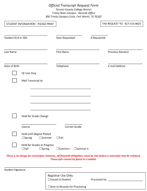 Tarrant County College Transcript  Form
