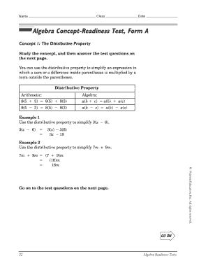 Algebra 1 Readiness Test PDF  Form
