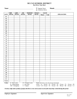 Bus Time Sheet  Form