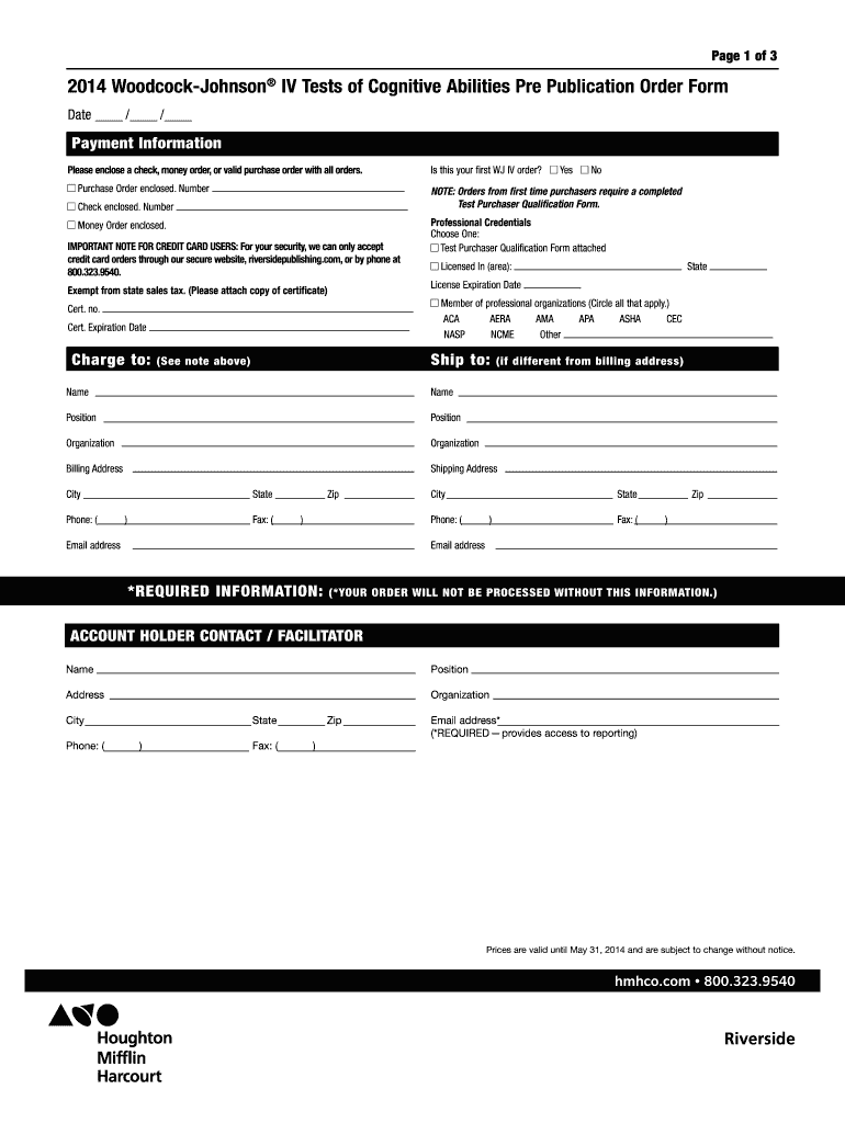 Woodcock Johnson Test Purchase  Form