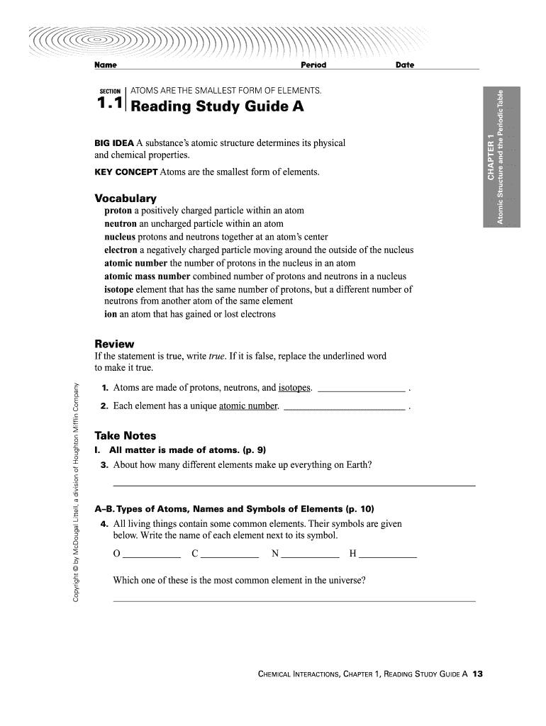Atomic Structure Study Sheet PDF Fill Form