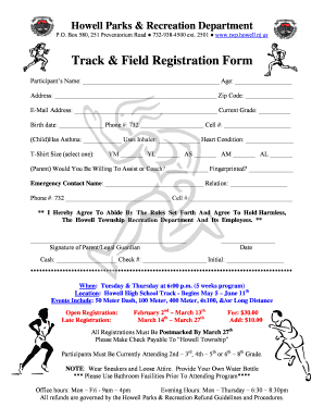 Track and Field Entry Form Template