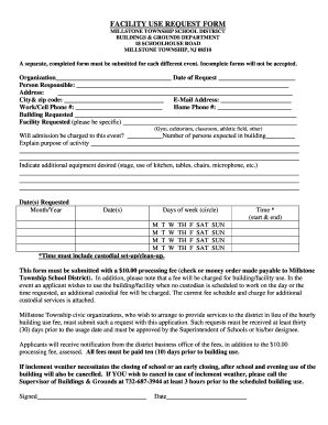 BUILDING USE FORM Millstone Township Schools Millstone K12 Nj