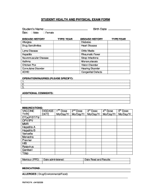 STUDENT HEALTH and PHYSICAL EXAM FORM