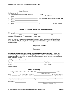 Motion for Genetic Testing Texas  Form