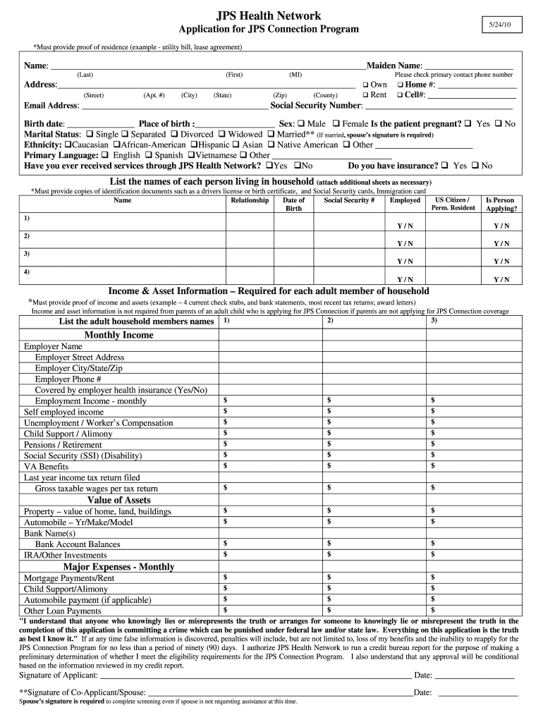 Jps Network Application  Form