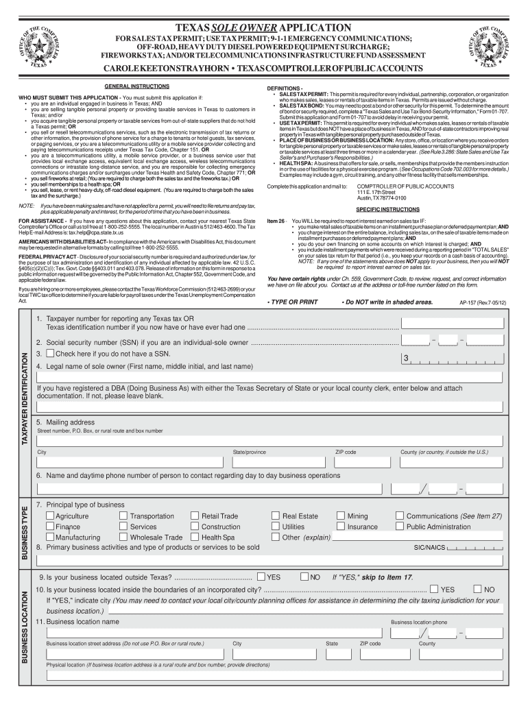 Ap 157 Sole Owner Application FormSend