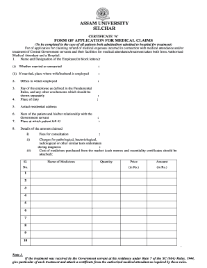 Form of Application for Medical Claim Assam University