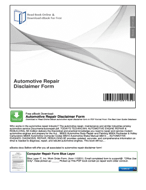 Auto Repair Estimate Disclaimer  Form