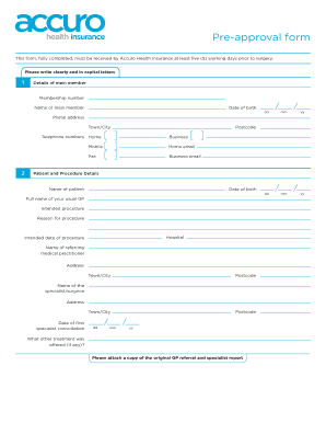 Pre Approval Form Accuro Health Insurance Beachinsurance Co