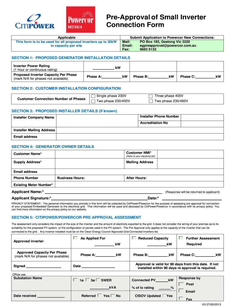 Photovoltaic Solar Generator Connection Form PDF