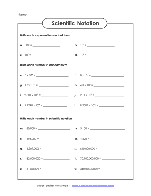 Scientific Notation Super Teacher Worksheets  Form