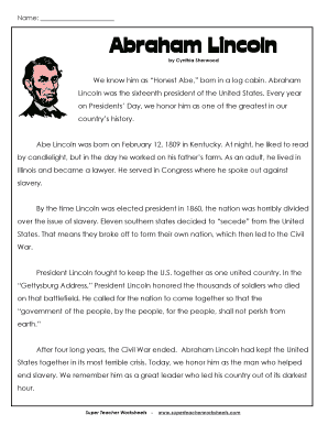 Abraham Lincoln Worksheets PDF  Form