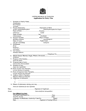 UNITED REPUBLIC 0F TANZANIA Visa Application Form Lastminute Travel