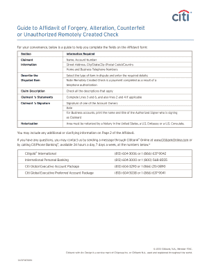 Citibank Affidavit of Forgery Form