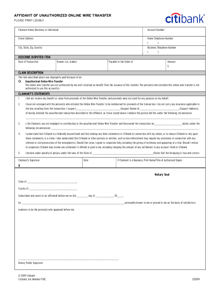 Citibank Fillabe Online Wire Tranfer Form