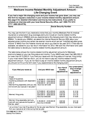 Life Changing Event Form Request a Reduction in Claimants Medicare Part B Income Premium Socialsecurity