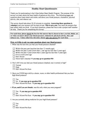 Healthy Heart Questionnaire Hhq Gp 1 Uc Denver  Form