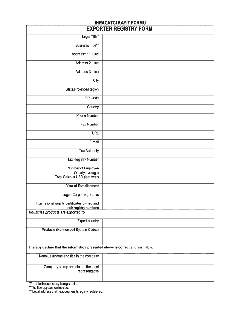 Exporter Registry Form