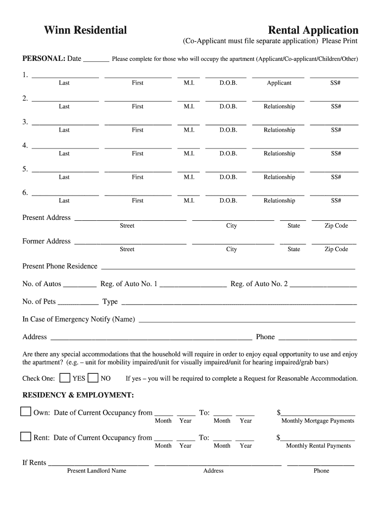 Winn Rental Application Form