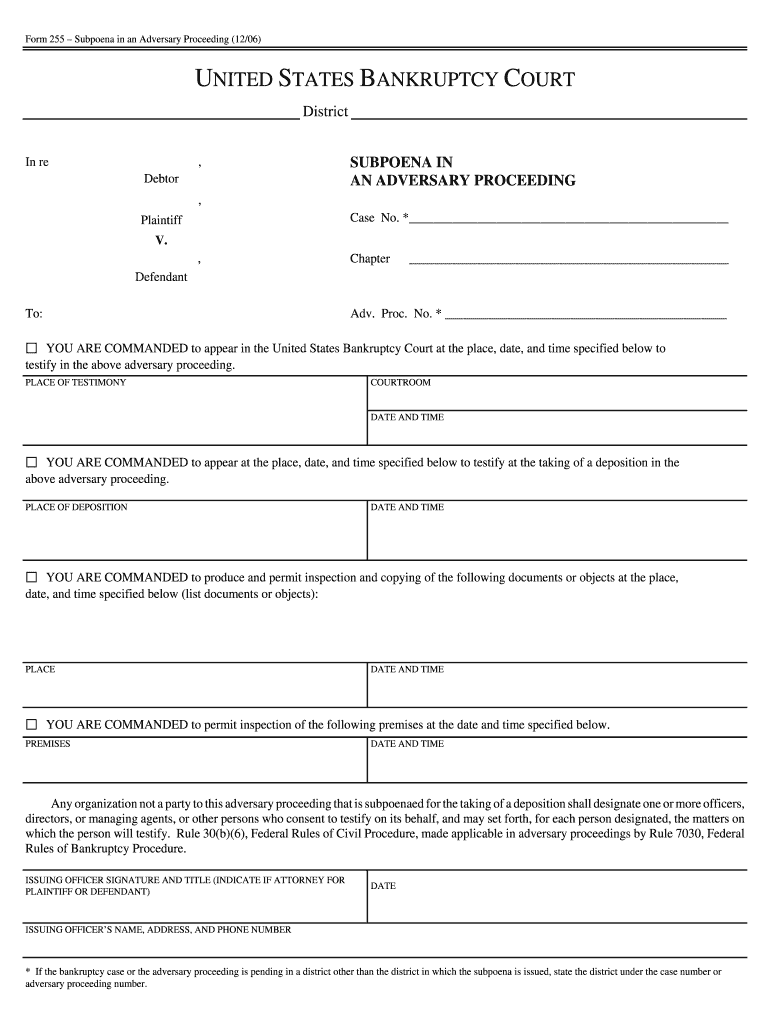  Subpoena in an Adversary Proceeding  United States Bankruptcy 2006