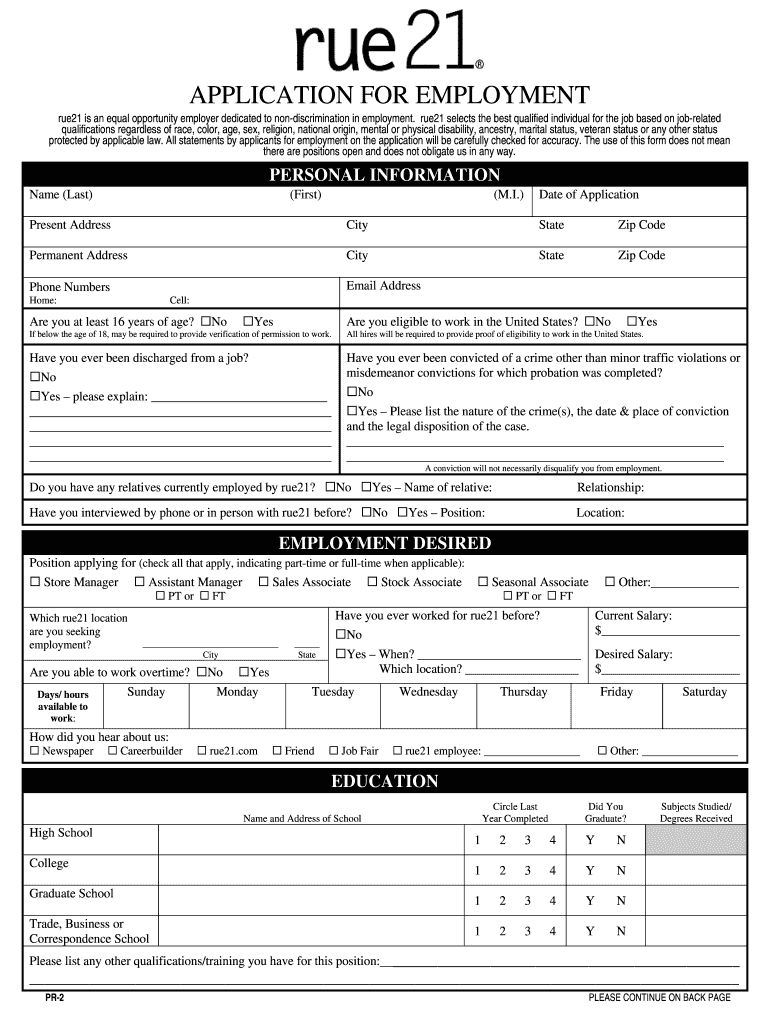 Rue21 Application  Form