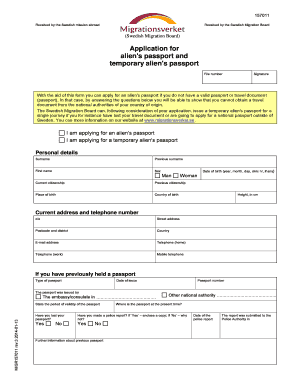 Application for Alien&amp;#39;s Passport and Temporary Migrationsverket Migrationsverket  Form