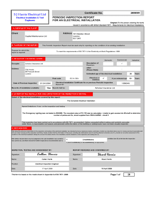 Periodic Inspection Certificate SJ Harris Electrical Ltd  Form