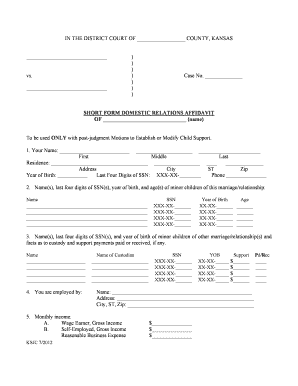 SHORT FORM DOMESTIC RELATIONS AFFIDAVIT Kansasjudicialcouncil