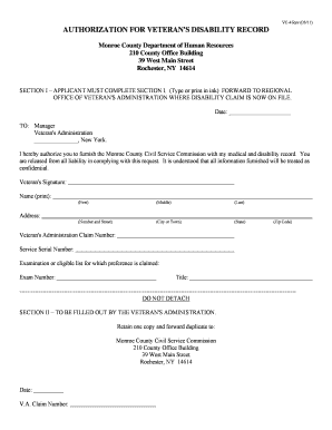 VC 4 Authorization for Veteran&amp;#39;s Disability Record Form Monroecounty