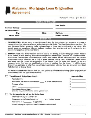 Mortgage Loan Origination Agreement  Form