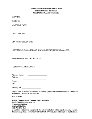 Mediation Case Summary  Form