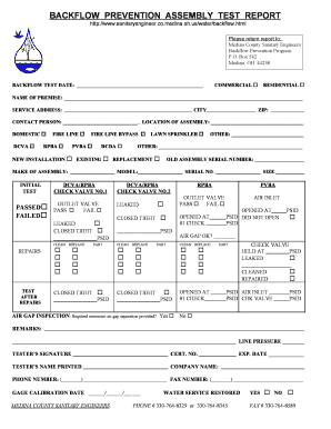 Annual Backflow Device Maintenance Form Medina County