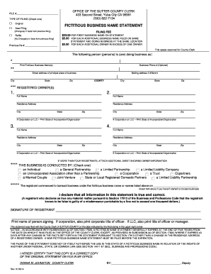 FICTITIOUS BUSINESS NAME STATEMENT Sutter County Suttercounty  Form
