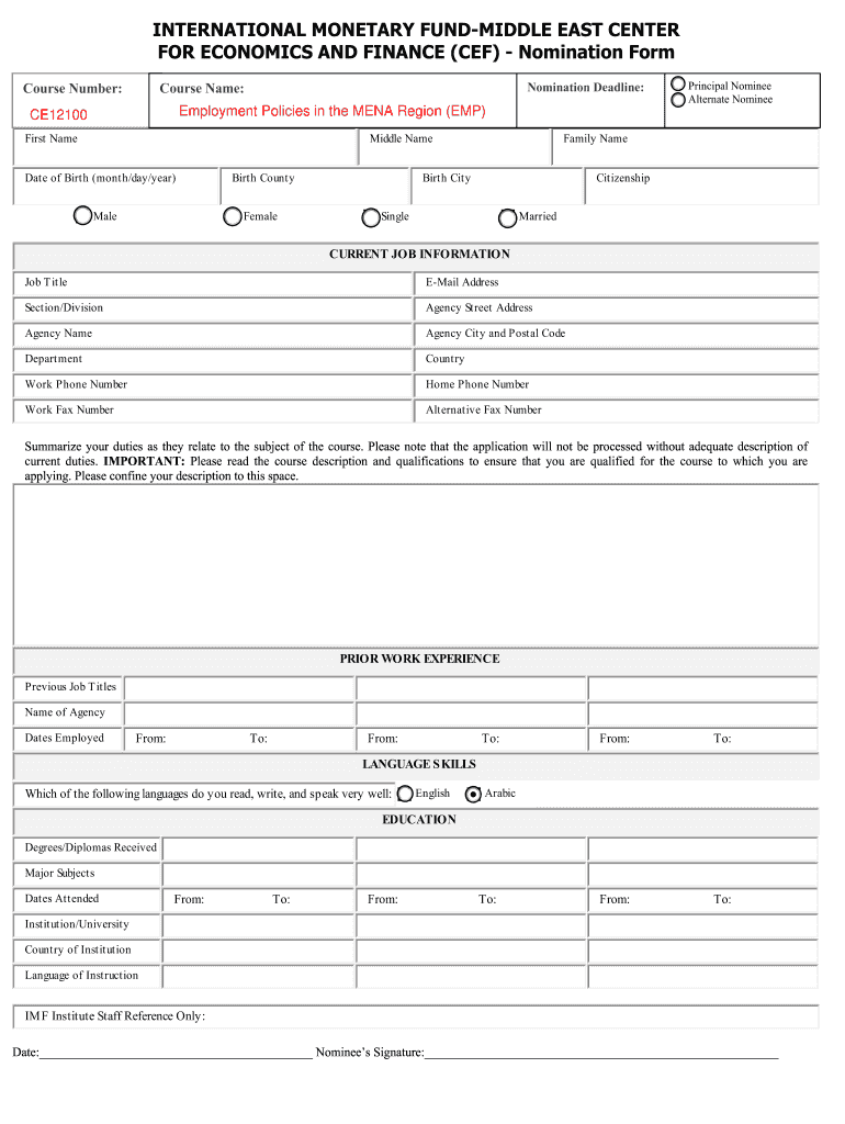 Nomination Form for Bank