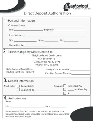 Direct Deposit Form Neighborhood Credit Union