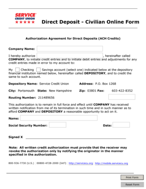 Service Credit Union Direct Deposit Form